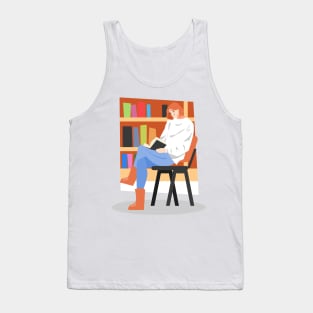 Girl in the Library. Reading Book Tank Top